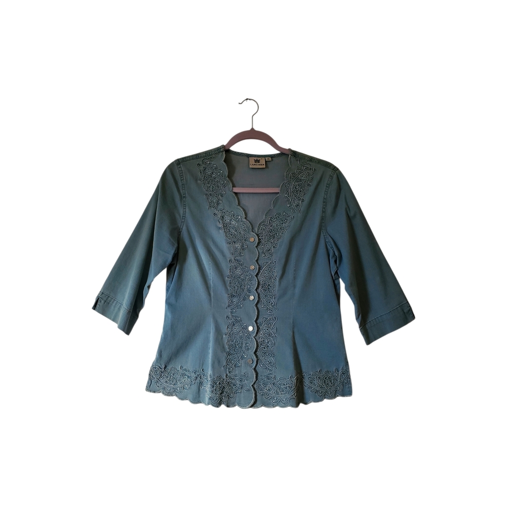 Vintage‎ Lafei-Nier Blue Denim Look Blouse Top Size Small Women